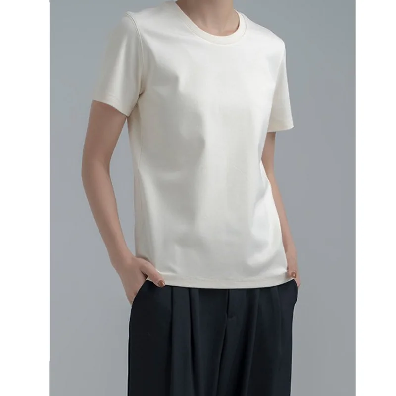 

2023 летняя хлопковая Футболка Pima с коротким рукавом и круглым вырезом, свободные прямые однотонные базовые футболки