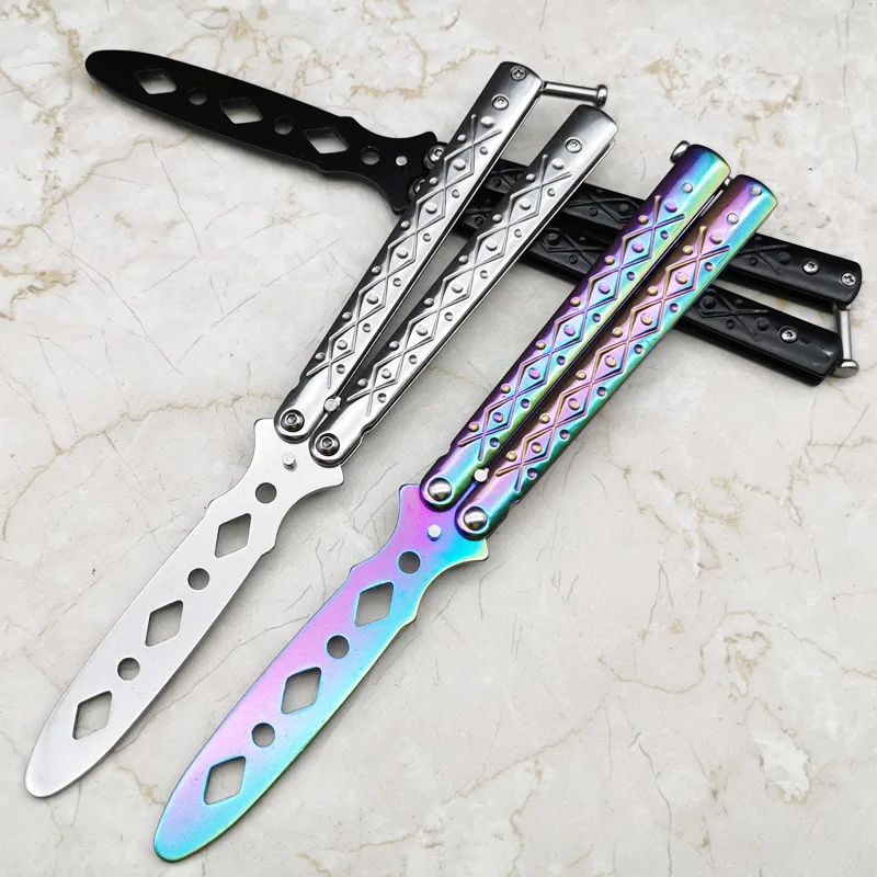 

Novice Butterfly Knife Practice Knife Stainless Steel Ornamental Knife No Cutting Edge Portable Reversible Deformable Outdoor Ap