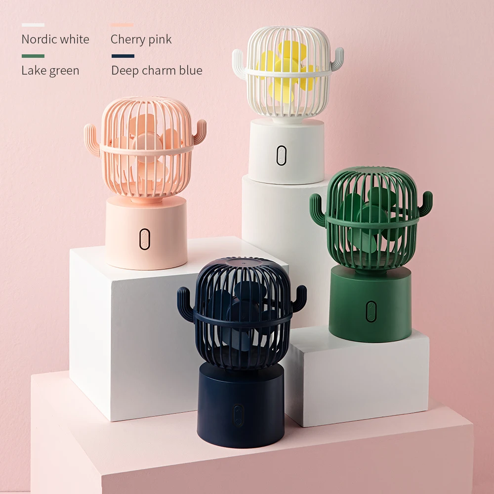 

Swing USB rechargeable portable mini fan lovely cactus mute fan is suitable for outdoor office, bedroom