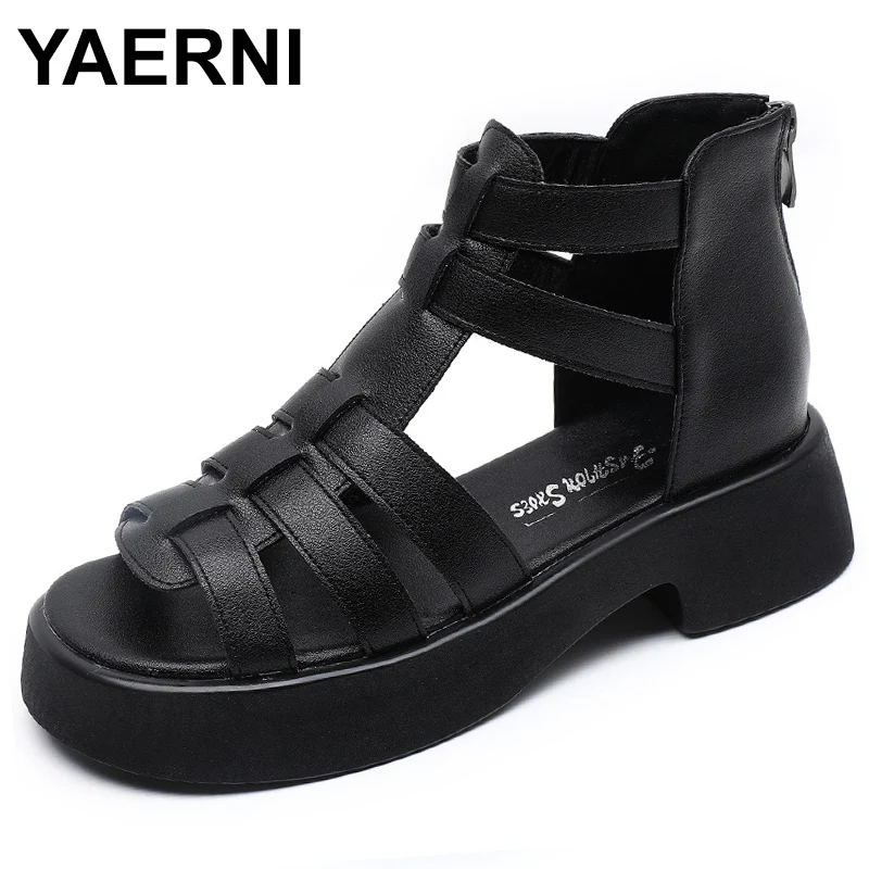 

Summer Beach Sandals 2023 New Genuine Leather Gladiator Sandals WomanOpen Toe Rome Slippers Women Size 35-43 Beach Shoes