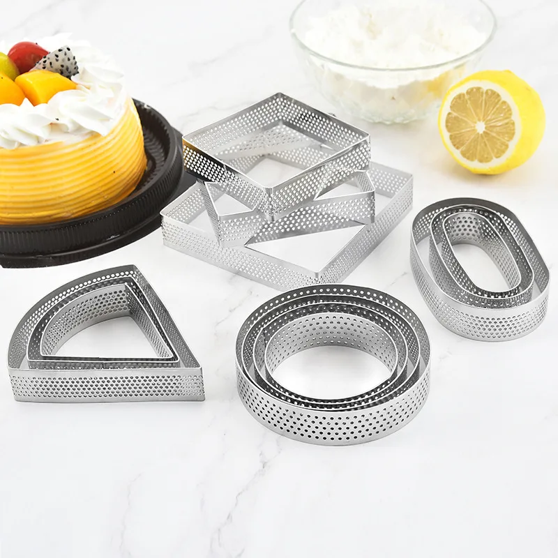 

Mini Tart Ring Stainless Steel Tartlet Cake Mold Small Circle Cutter Pie Ring DIY Heat-Resistant Perforated Cake Mousse Molds