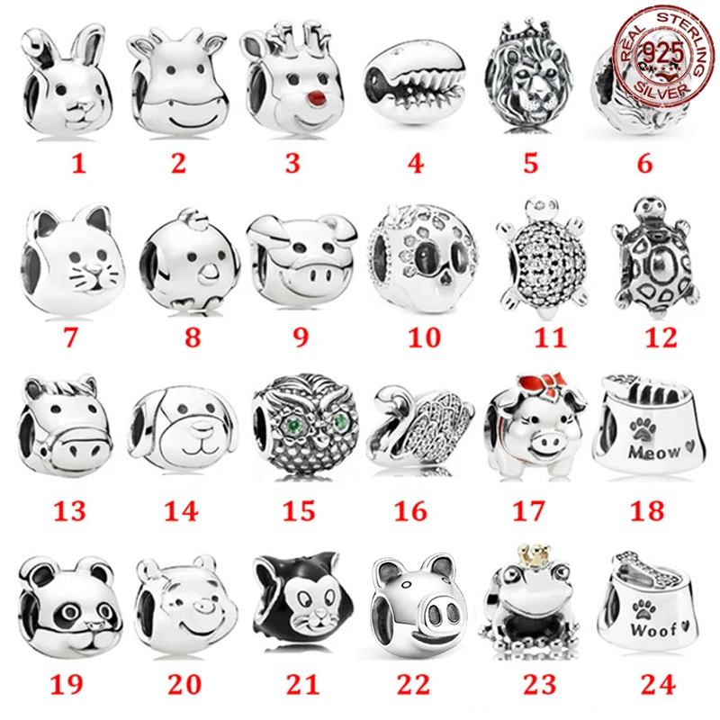 

Новые бусины в виде животных, искусственные серебряные бусины для поделок, подходят для оригинального браслета Pandora, подарок для самостоятельной сборки