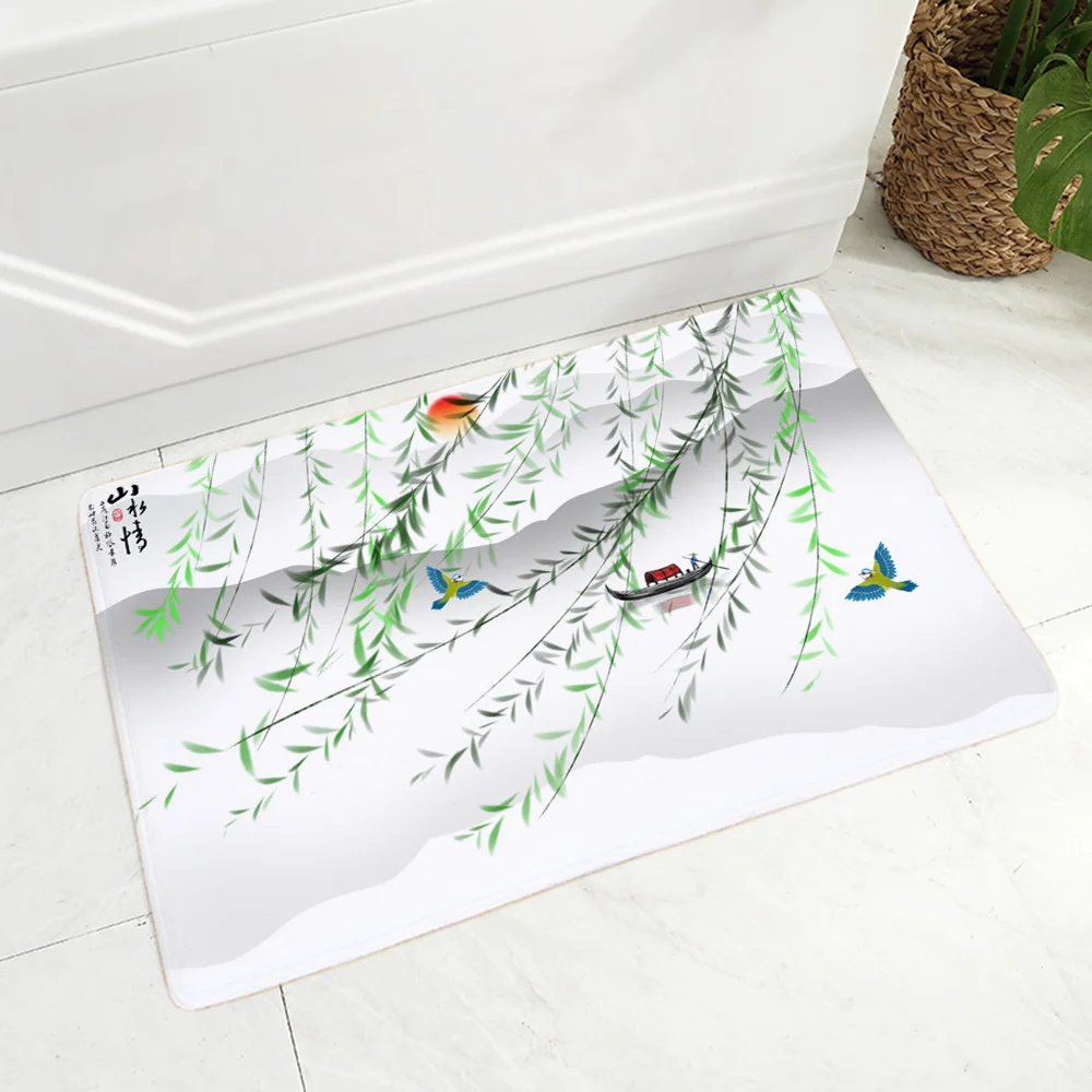 

Anti Hallway Indoor Flannel Mat Bathroom Entrance Slip Carpet Modern Rug Decoration Chinese Ink Bath Mats Parlor Mat Lounge Rug