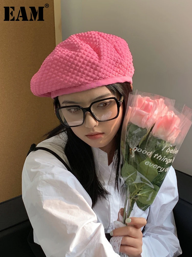 

[EAM] Women White Thin Vintage Berets Hat New Round Dome Temperament Fashion Tide All-match Spring Autumn 2022 1DE7436