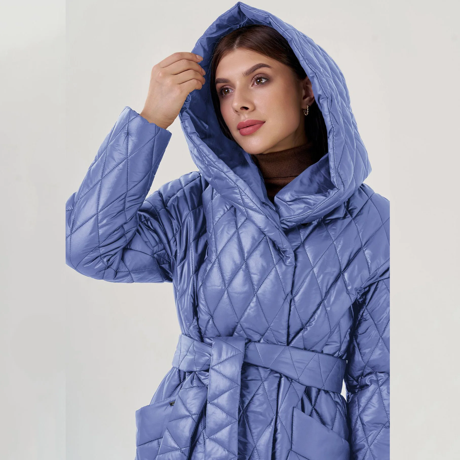Winter Rhombus Long Parkas Women 2022 Thick Warm Lace Up Hooded Coat Padded Jackets Female Casual High Quality Fashion Outwear