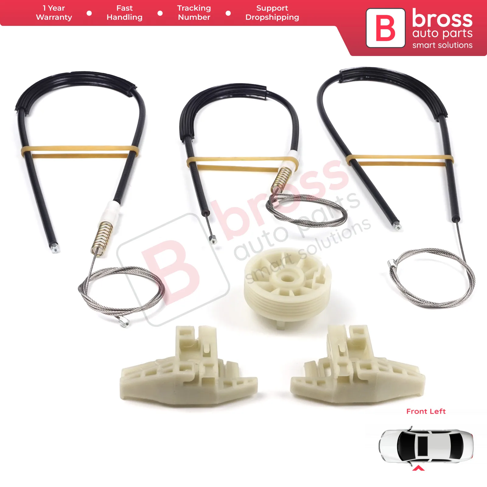 

Bross Auto Parts BWR250 Electrical Power Window Regulator Repair Kit Front Left Door 8200325136, 8201010926 for Renault Megane 2