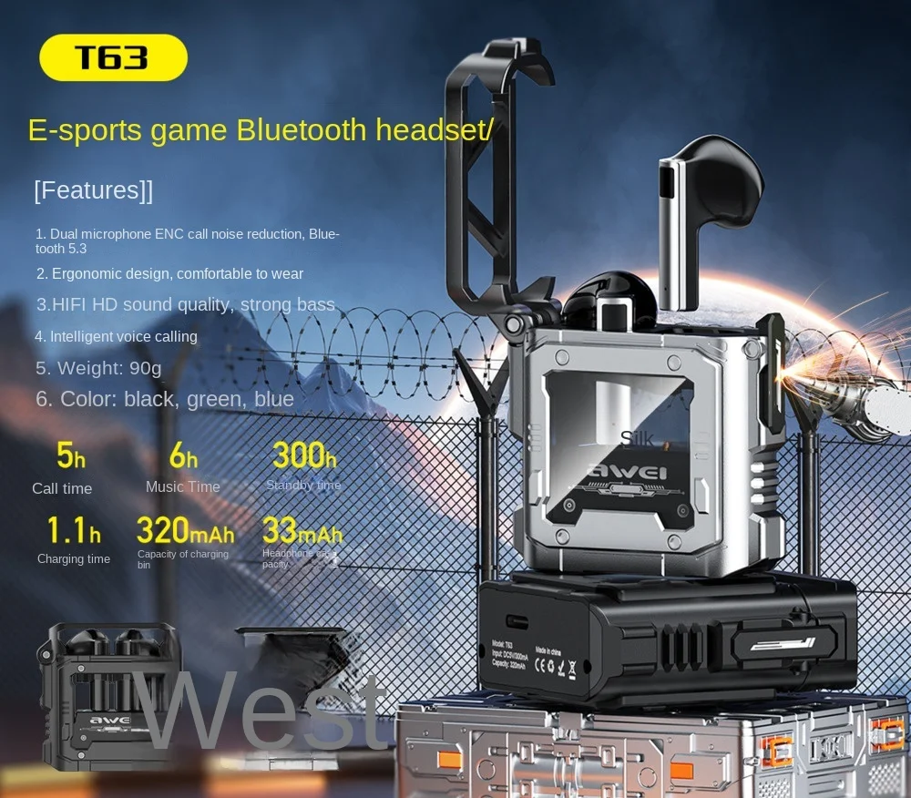 

Bluetooth-гарнитура AWEI mecha storm T63, двойной микрофон