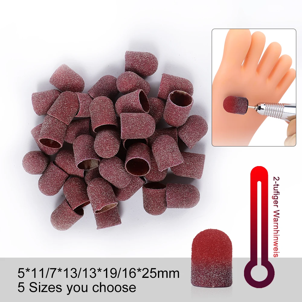 

20PCS #80 5 size Temperature Change Sanding Band Caps With Mandrel Nail Drill Bit Milling Cutters Polishing Pedicure Accessories