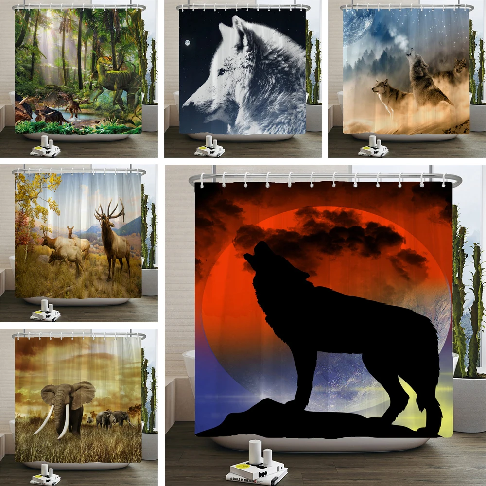 

Africa Forest Wildlife Shower Curtain Waterproof Polyester Lion Tiger Animals Pattern Home Decor Bathroom Curtains With Hooks