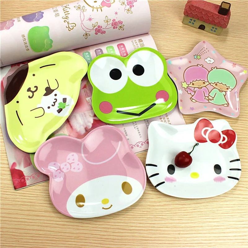 

Sanrioed Cinnamoroll MyMelody Kuromi Kawaii Cartoon Kids Melamine Imitation Ceramic Tableware Cake Snack Dried Fruit Plate