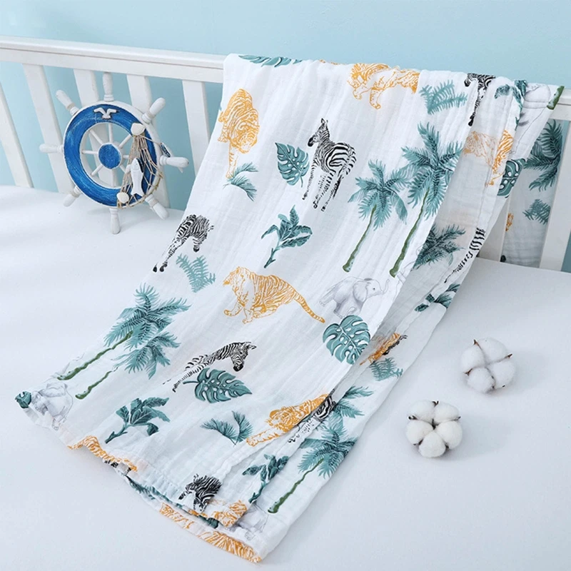 

Baby Muslin Soft Cotton Receiving Blanket Infants Cartoon Printed Swaddle Wrap