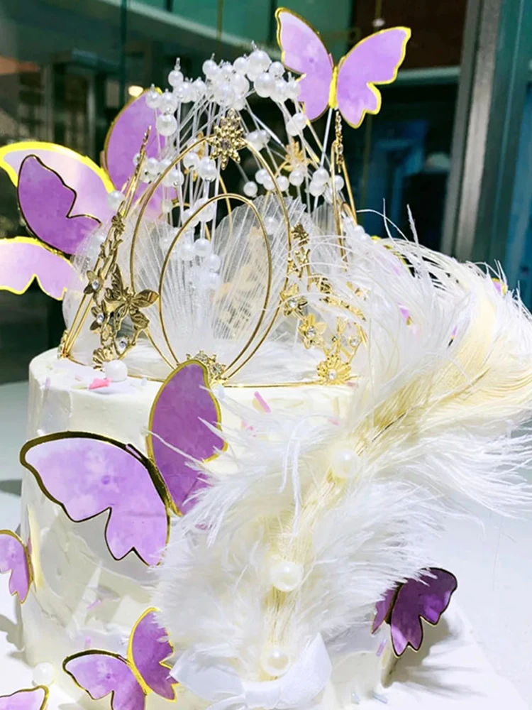 

Colourful Pink Gold Butterfly Happy Birthday Cake Topper Wedding Bride Dessert Decoration for Birthday Party Lovely Gifts New