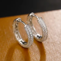 luxury women silver color hoop earrings dazzling micro paved cz stone versatile female accessories high quality wedding jewelry