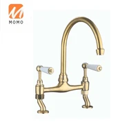high quality bridge double handle antique luxury brass gold kitchen faucet