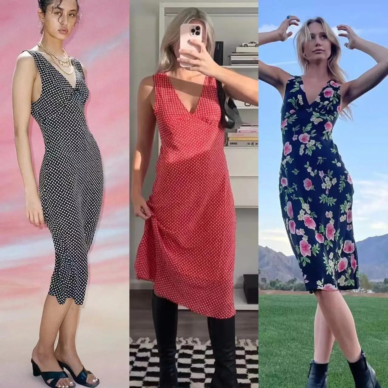 

100% Silk V Neck Sleeveless Rose Print Women Sexy Midi Dress