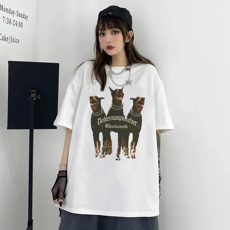 

2022 Hip Hop Streetwear Tops Man Women T-shirt Letter Dog Print T Shirt Oversized Fashion Casual Men Women Couple Tee Street Top