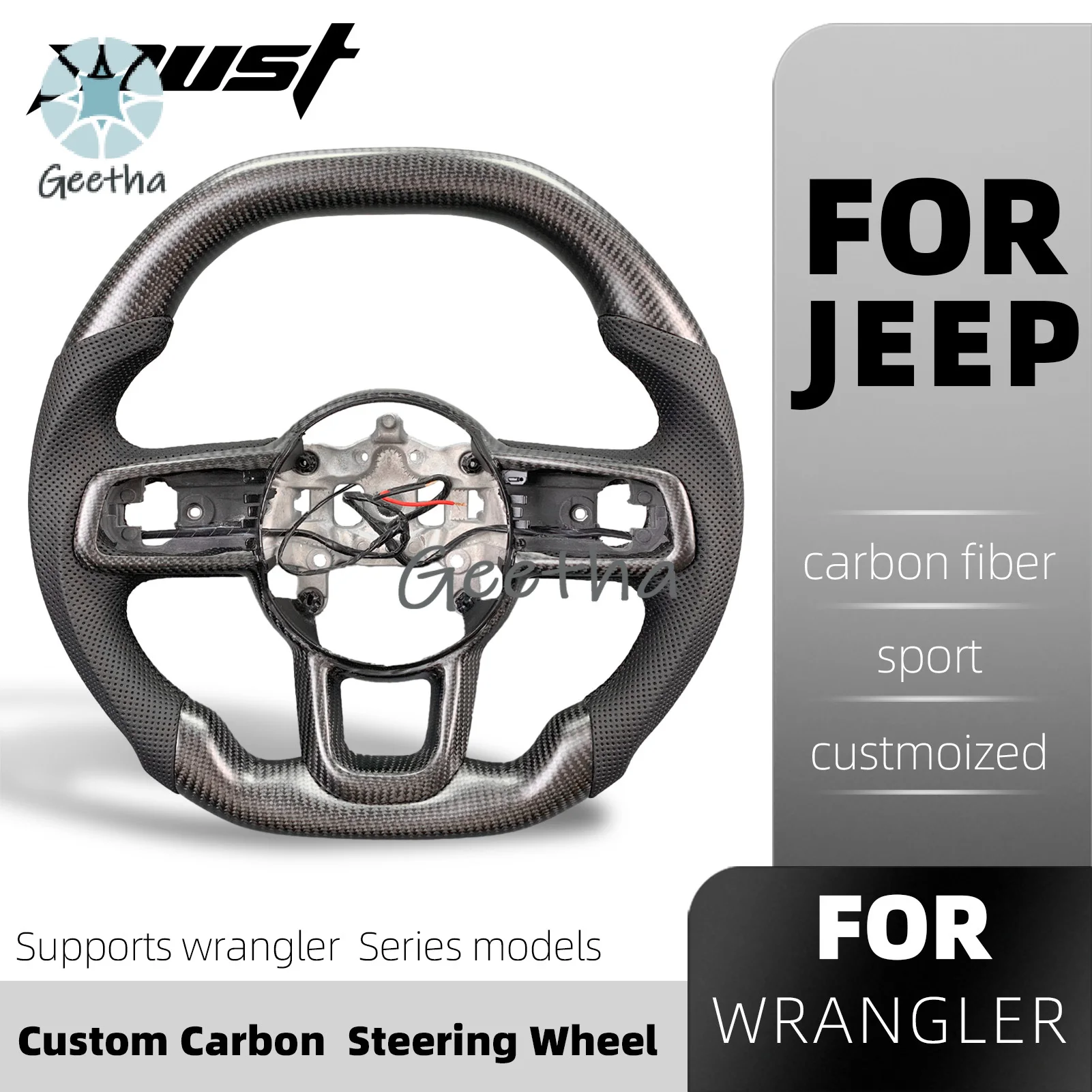 Фото Для Jeep Wrangler Gladiator JL JK 2018-2024, индивидуальный кованый руль из углеродного волокна, светодиодный дисплей, бампер, комплект кузова №3