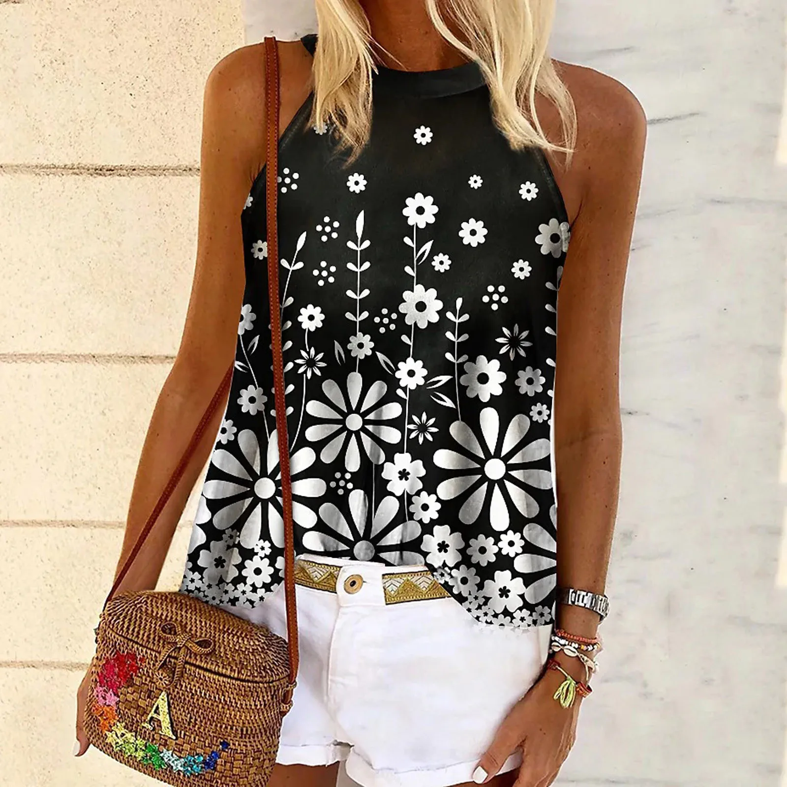 

Женские повседневные майки, модная футболка с принтом без рукавов, Женские повседневные топы, летние универсальные майки