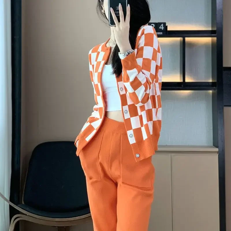 Мешковатые вязаные крючком женские брюки комплект из двух предметов оранжевый