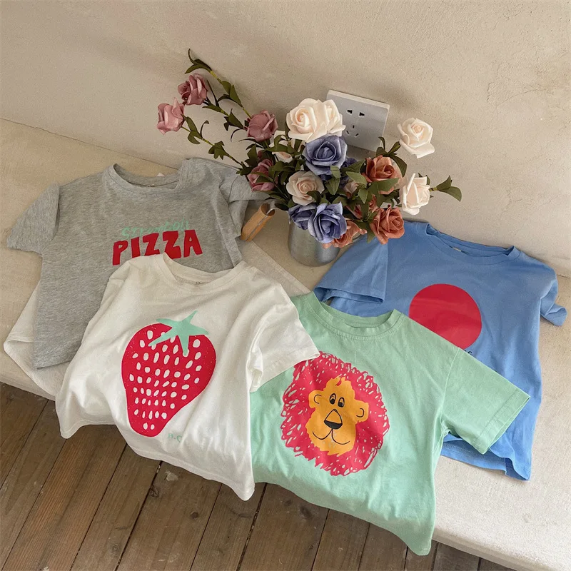 

Children's Cartoon T-Shirt 2022 Summer New Korean Cute Cartoon Short-Sleeved Top Round Neck