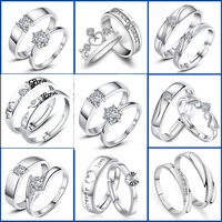 2022 new fashion zircon adjustable silver color couple wedding rings for women and male rhinestone engagement gift