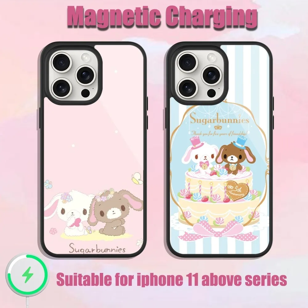 MINISO Sanrio Sugarbunnie милый чехол для телефона iPhone 13 15 11 12 14 Plus Pro Max стеклянная зарядка