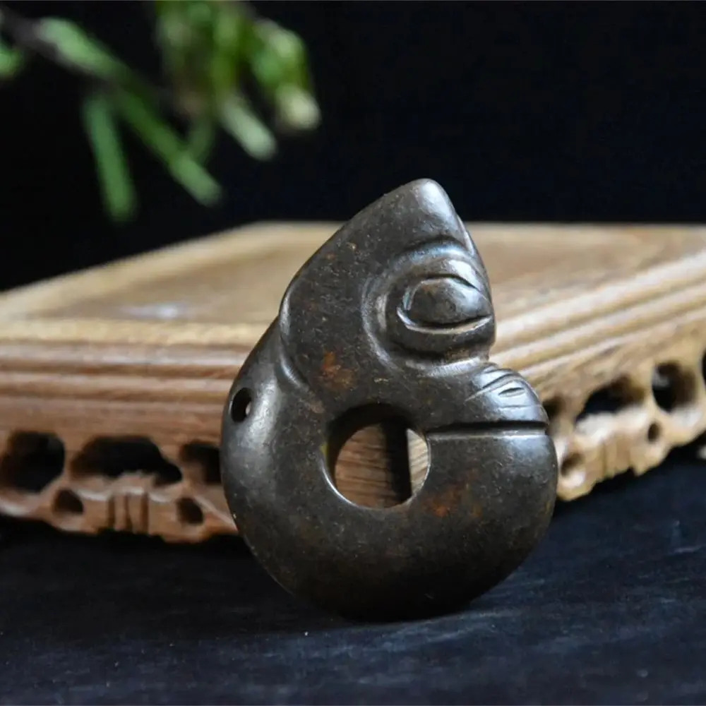 Китай Hongshan Culture Черный Железный Магнетизм Метеорит Скульптура Нефритовая Свинья