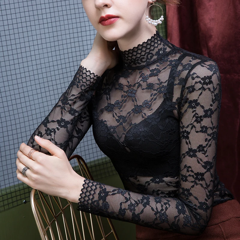 Блузка женская кружевная с цветочным принтом на весну/осень | Женская одежда