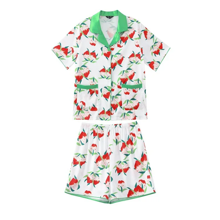 Summer Strawberry Manor High Sense Ice Silk Short Sleeve Ladies Pajamas пижама женская pajama set  سكسي نيك