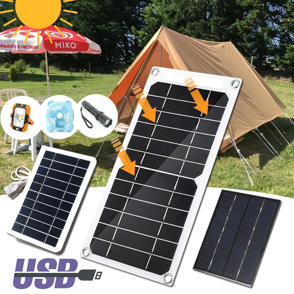 Купи 20W Portable Solar Panel Generator 5V USB DIY Cell Battery Charger for Power Bank Outdoor Travel Camping Sunlight 10W 8W 3W 2W за 337 рублей в магазине AliExpress