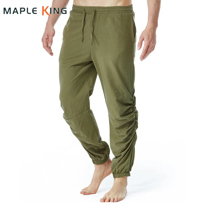 

Mens Trousers Jogging Coton Homme Vintage Linen Side Ruched Designer Drawstring Elastic Waist Pantalones Men Loose Sweatpants