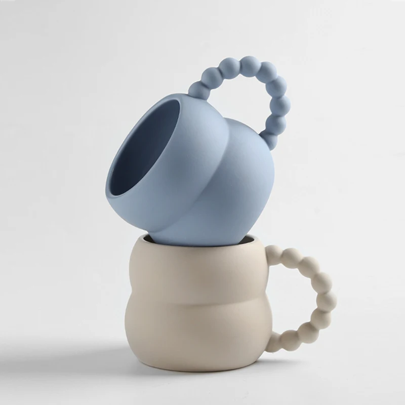 Gourd Ceramic Mug Blue Simple Design Milk Coffee  Drinking Afternoon Tea Water Cup Home Drinkware