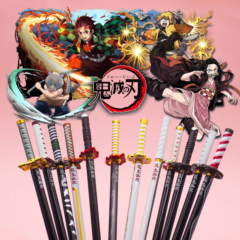 

New Anime Demon Slayer Tanjirou Nezuko Zenitsu Inosuke Giyuu Shinobu Kyoujurou Uzui Tengen Zinc Alloy Samurai Knife Gel Pens Toy