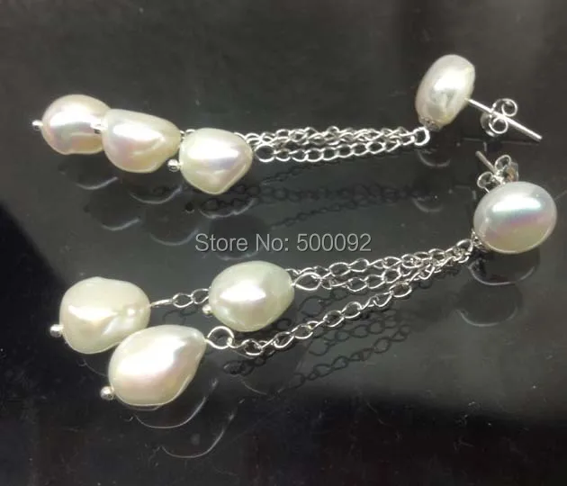 

wholesale 3lines Baroque 9mm Freshwater Pearl dangle Earring