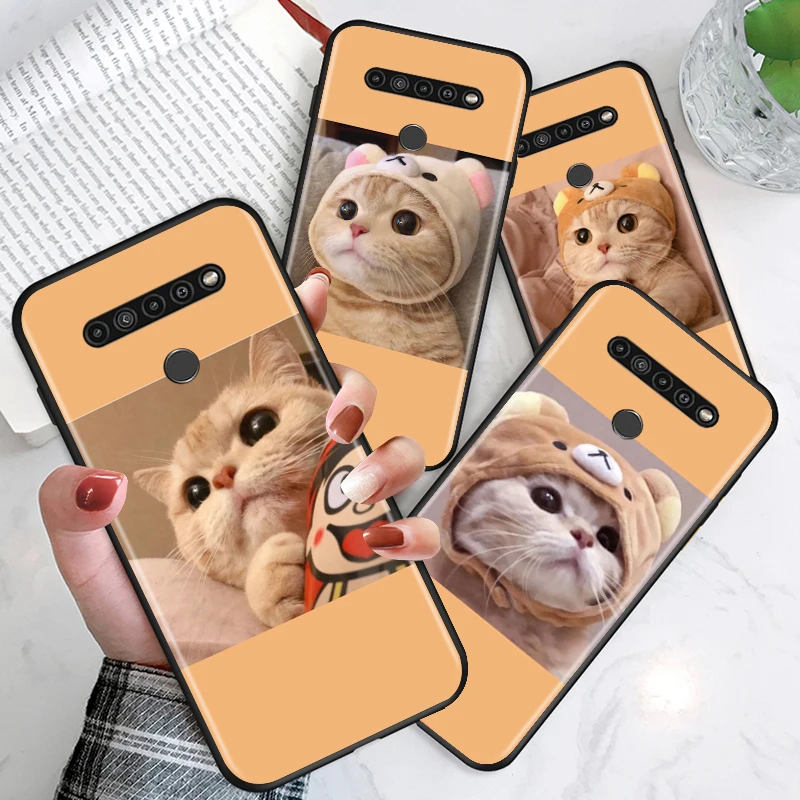 

Cute Funny Cat Pattern For LG K92 V60 V50S V40 V35 V30S G8X ThinQ K50S K40S K71 K22 K61 Q60 Soft Black Phone Case