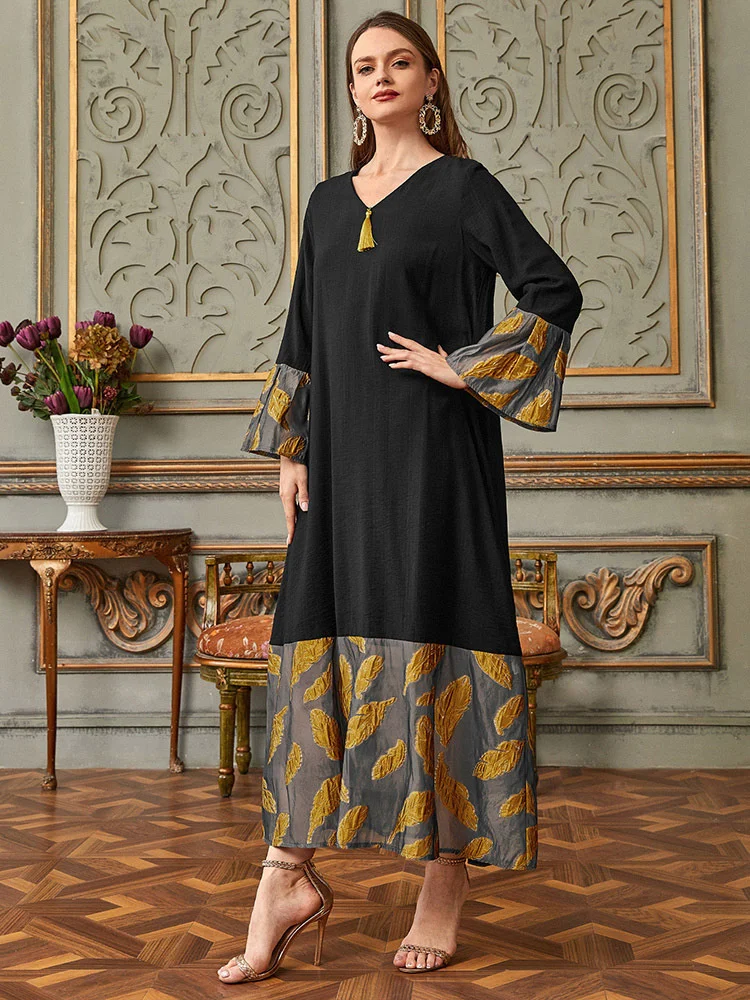 

Модное женское платье Arabric с длинным рукавом и V-образным вырезом, Свободный пуловер, Средний Восток, элегантное шикарное мусульманское плат...