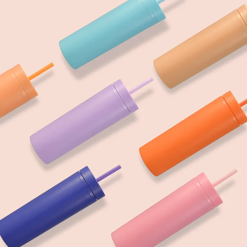 Xiaomi Hot Sale 16oz Acrylic Slim Skinny Tumbler Colorful Matte Water Bottle with Lid Straw Double Wall for New Year Party Gifts