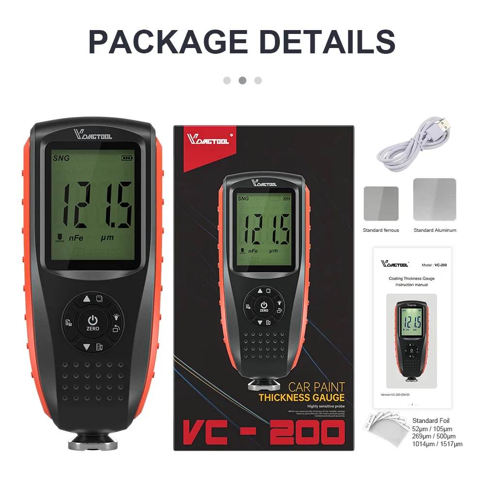 

2023 VDIAGTOOL VC200 Тест толщины покрытия Fe / NFe Измерение толщины краски автомобиля с подсветкой Автокалибровочный толщиномер вращающийся экран Автозапчасти USB Зарядка Россия Бесплатная доставка