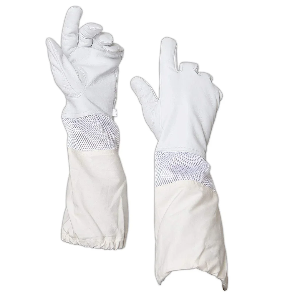 

1 Pair Beekeeping Gloves Premium Durable Long Goatskin Mesh Sleeve Gloves