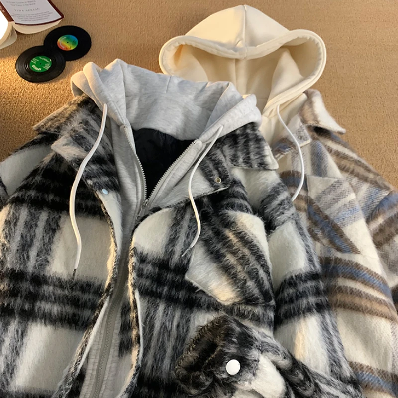 Куртки на молнии с капюшоном женские корейские модные клетчатые куртки из 2