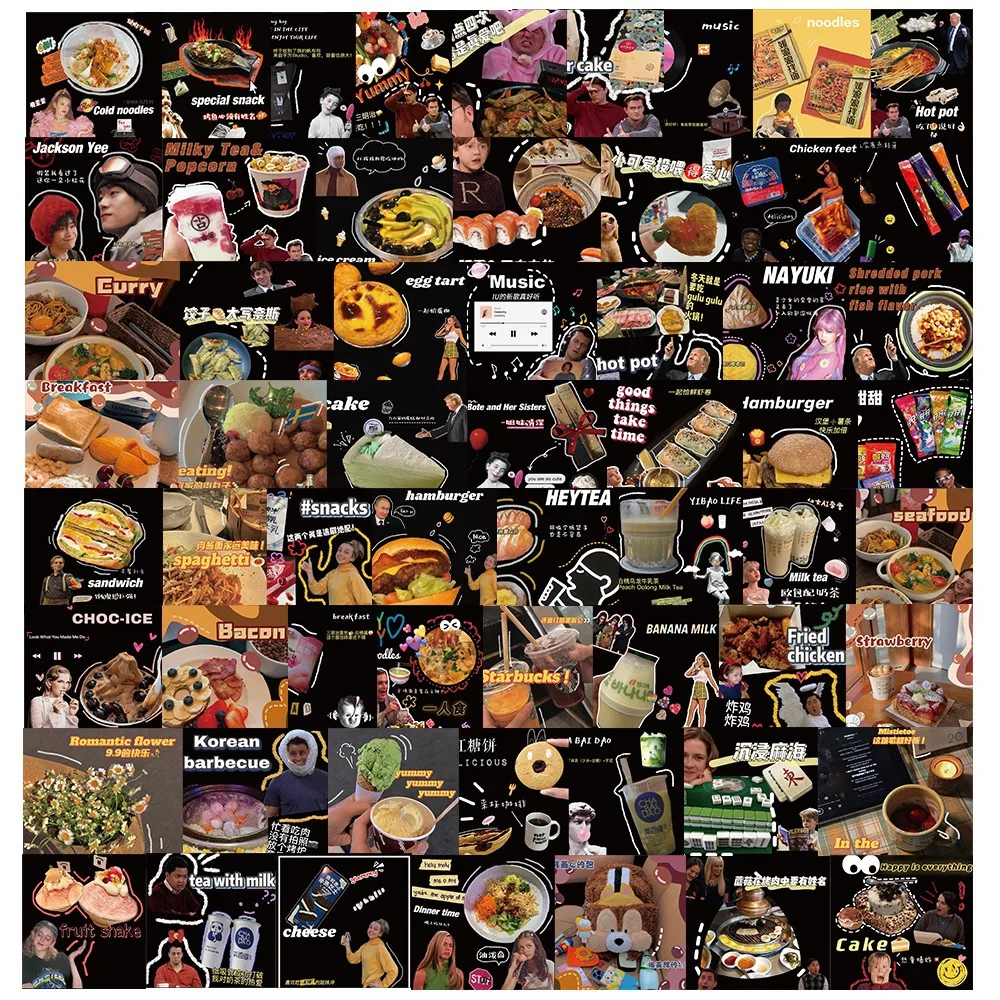 

10/30/60Pcs Cute Funny Food Graffiti Stickers Decals Ins DIY Waterproof Laptop Phone Luggage Book Fridge Car Sticker Kids Toy