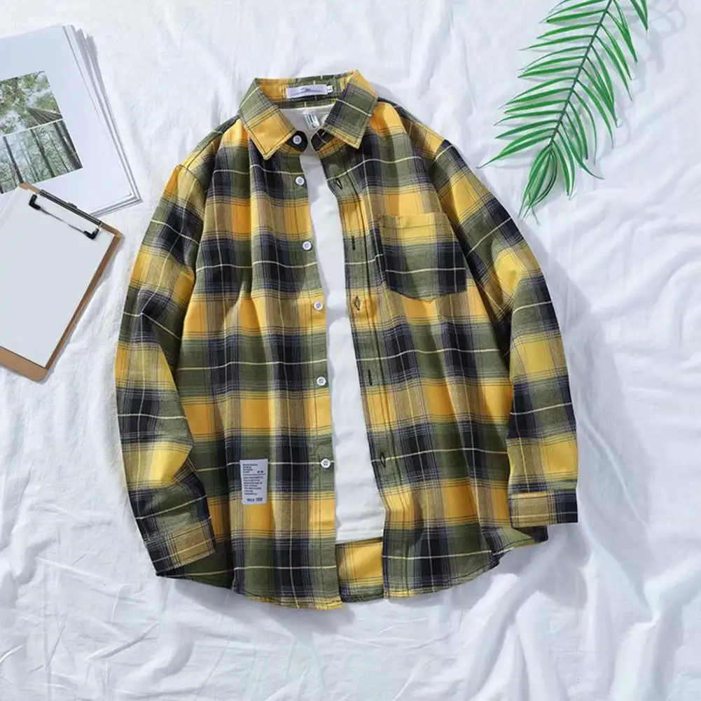 

Warm Lightweight Men Spring Autumn Plaid Print Loose Casual Shirt Streetwear