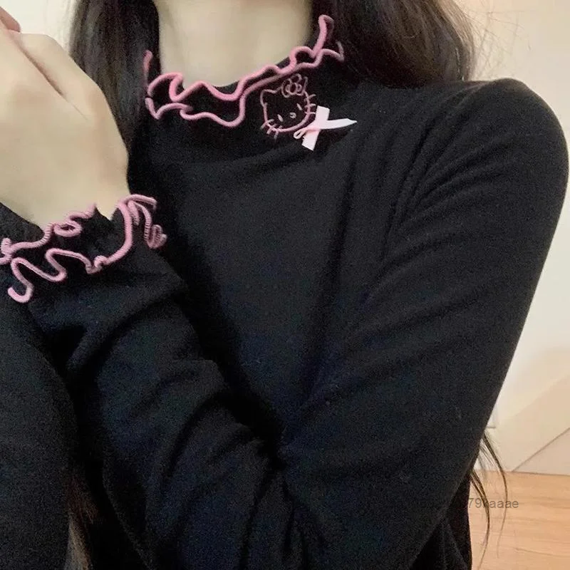 Женская зимняя Мягкая футболка с вышивкой и длинным рукавом