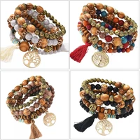 wybu new bohemian bracelet creative ladies tree of life jewelry tassel multi layer wooden beaded ethnic style fashion bracelet