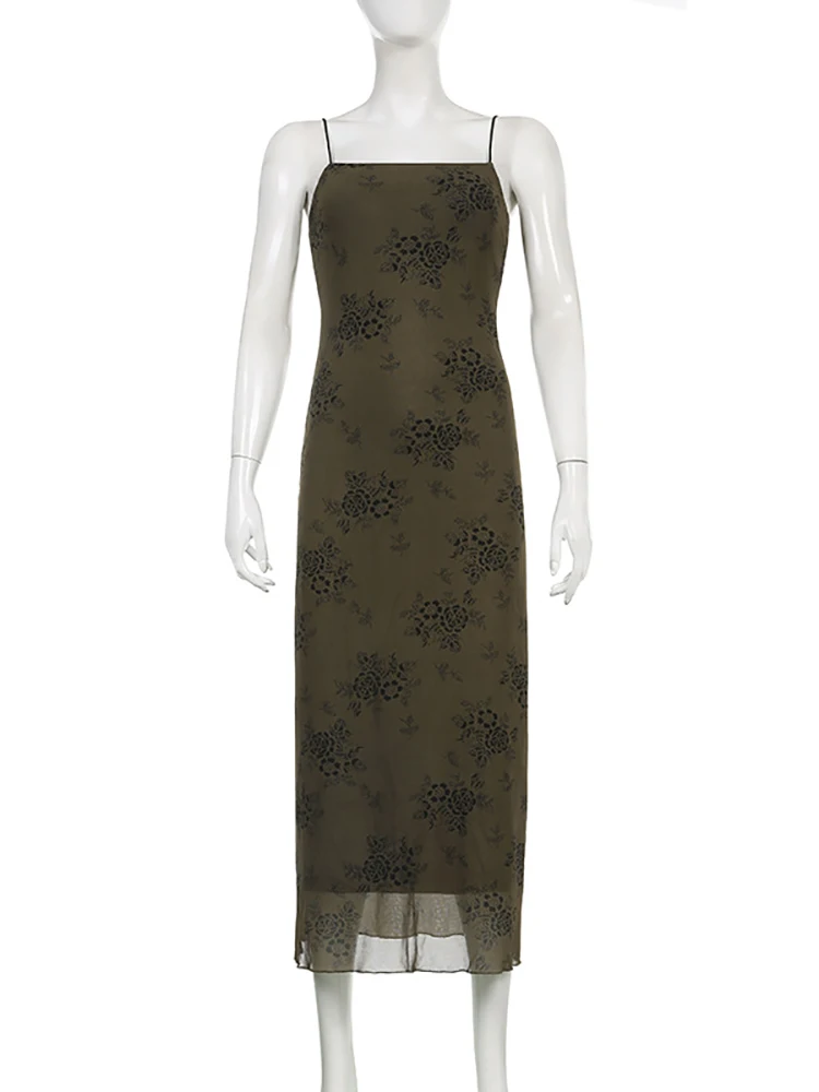 Женское платье миди Goth Dark Mall готическое длинное Сетчатое с цветочным принтом в