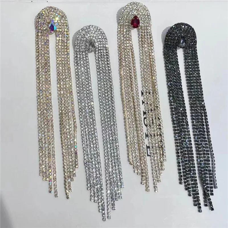 

2022 New Luxury Full Rhinestone Waterdrop Crystal Long Tassel Earrings For Women Statement Jewelry Party Wedding Dangle Earings