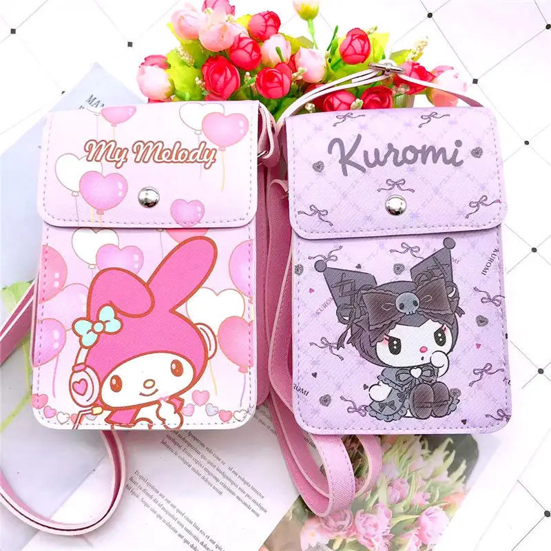 

Kawaii Sanrio My Melody Kuromi Shoulder Bag Cartoon PU Magnetic Buckle Women's Messenger Phone Bag Wallet Gifts