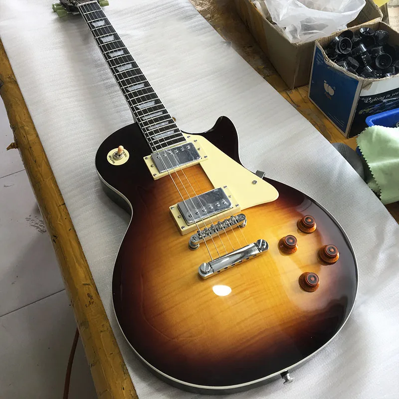 

Standard 6 strings electric guitar Flame LP electric guitar,Brown electric guitar Tiger striped maple Free shipping