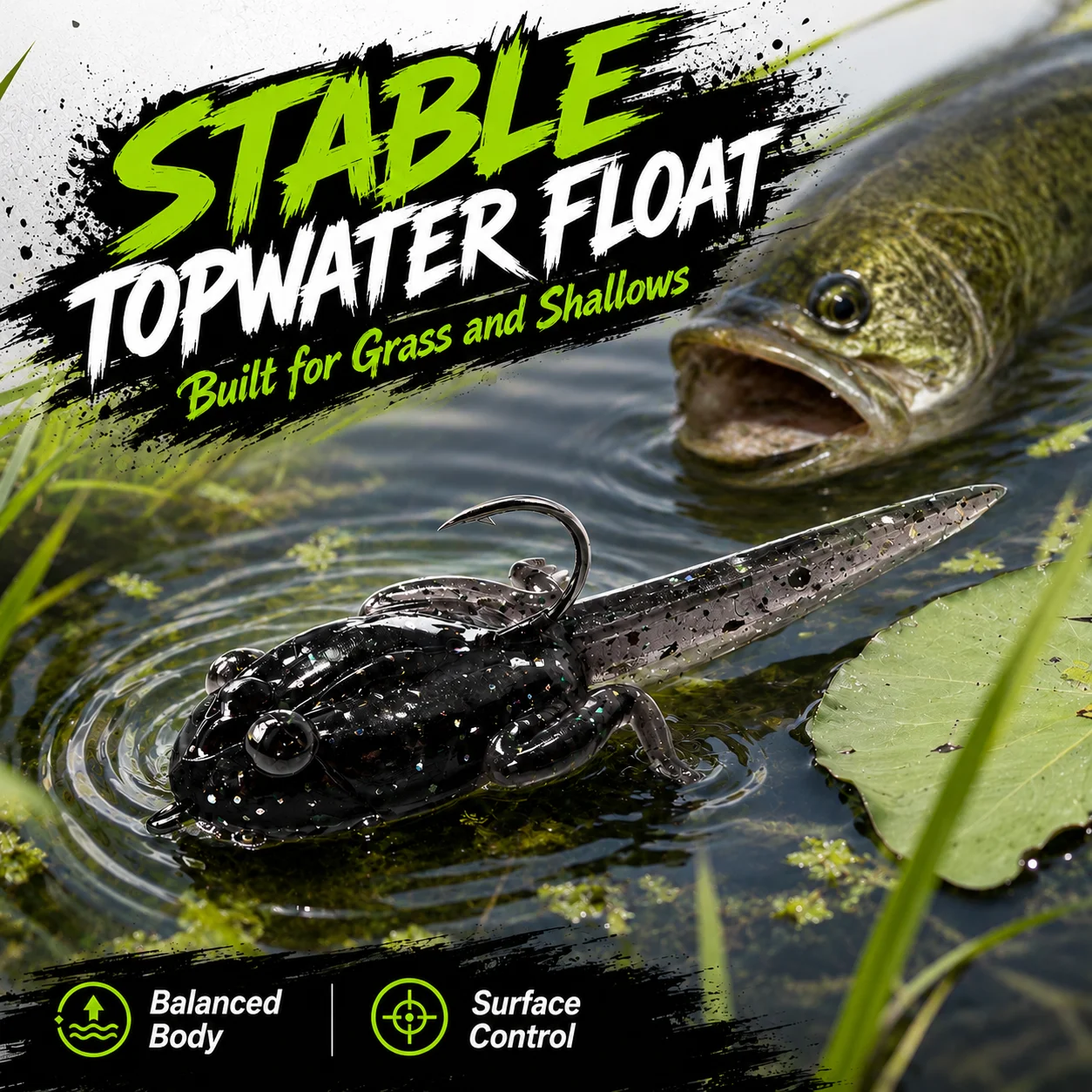 Фото ZUKIBO 5 шт. плавающие приманки-лягушки Topwater Tadpole Frog, мягкие незацепляющиеся приманки для ловли баса, мандаринового окуня, минноу. №3