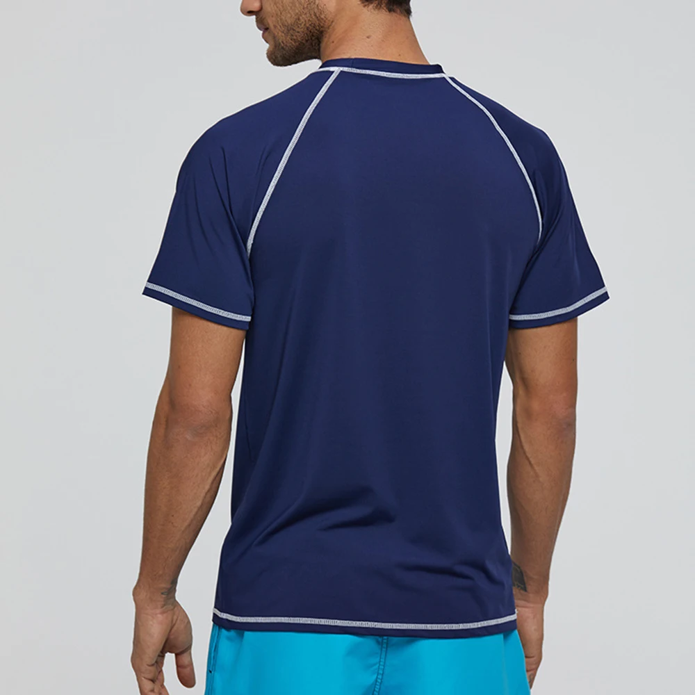 2022 Men's Short Sleeve Loose Swimwear Solid Color Sunscreen Quick Dry Beach T-Shirt Water Sports Surfwear Swimming Top T-Shirt